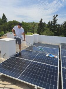 Sergio Facility Services staff maintaining solar panels in Spain.